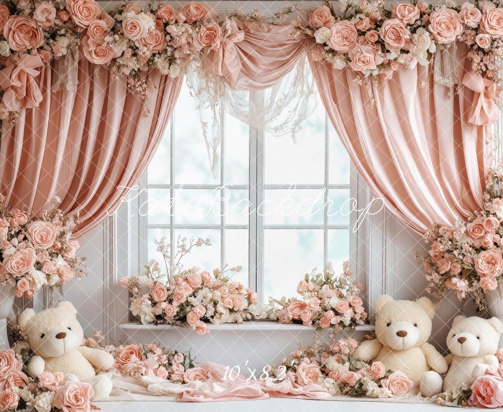 Kate Valentine Floral Nursery Bear Window Backdrop Designed by Patty Robert -UK