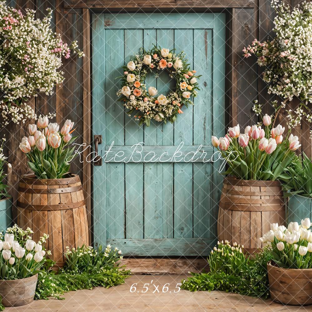 Kate Spring Floral Rustic Door Tulips Backdrop Designed by Emetselch