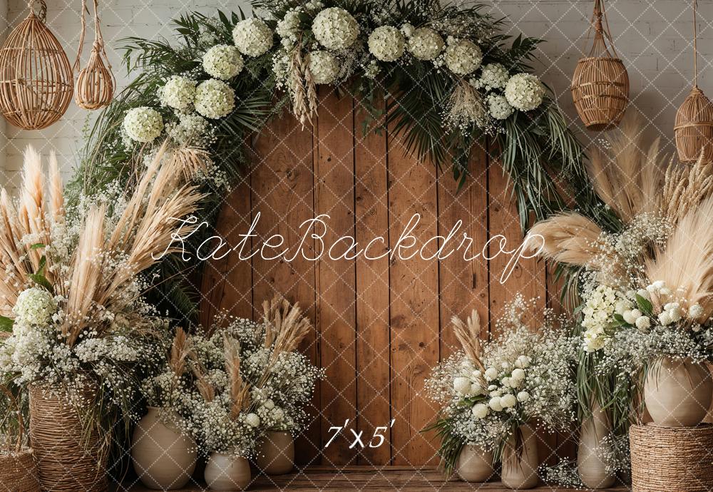 Kate Boho Flower Arch Wooden Door Backdrop Designed by Emetselch