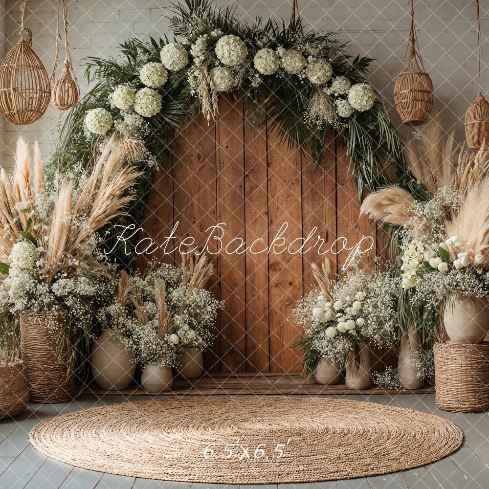 Kate Boho Flower Arch Wooden Door Backdrop Designed by Emetselch