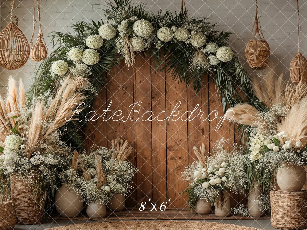 Kate Boho Flower Arch Wooden Door Backdrop Designed by Emetselch