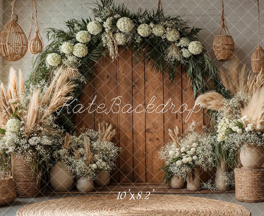 Kate Boho Flower Arch Wooden Door Backdrop Designed by Emetselch