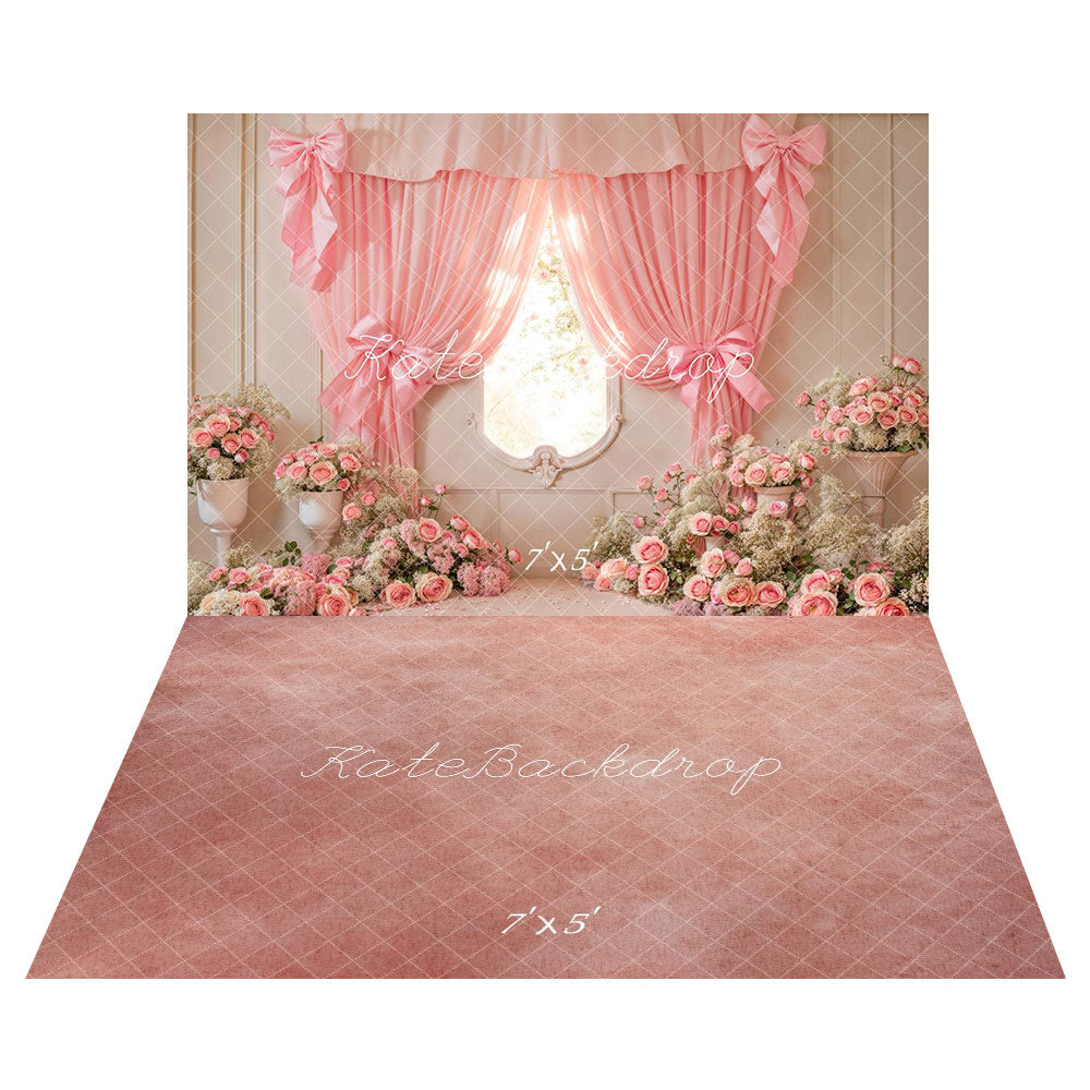 On Sale Kate Cake Smash Floral Curtain Bow Backdrop+Pink White Gradient Floor Backdrop