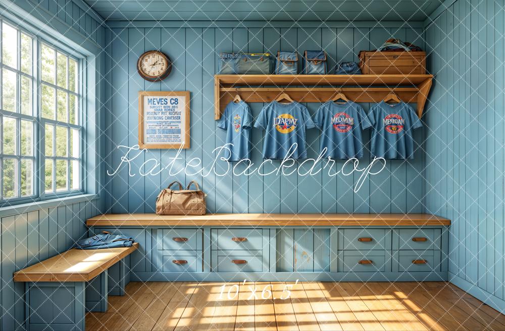 On Sale Kate Sports Locker Room Window Blue Wall Backdrop Designed by Emetselch