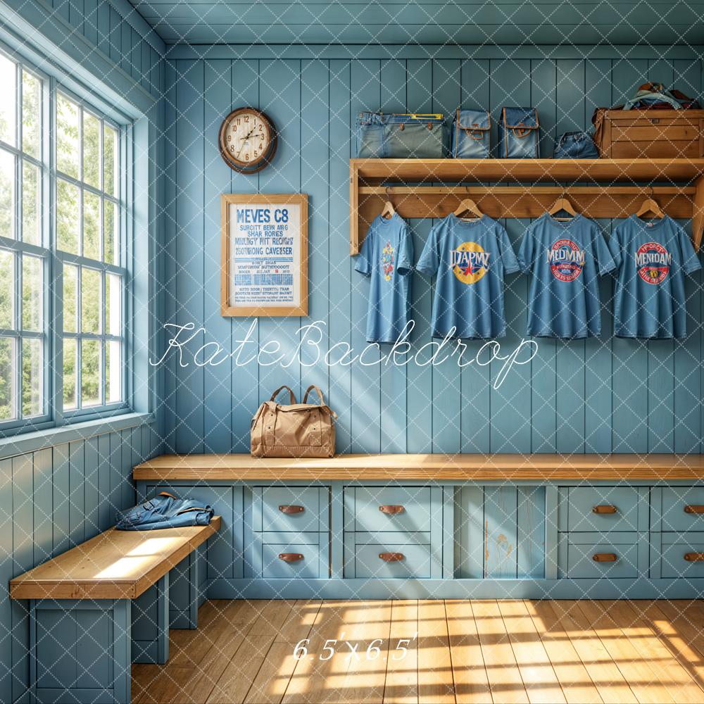 On Sale Kate Sports Locker Room Window Blue Wall Backdrop Designed by Emetselch