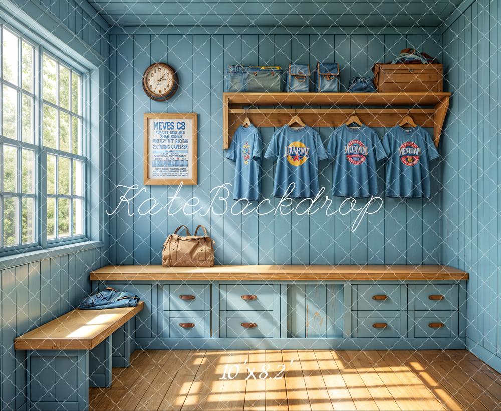 On Sale Kate Sports Locker Room Window Blue Wall Backdrop Designed by Emetselch