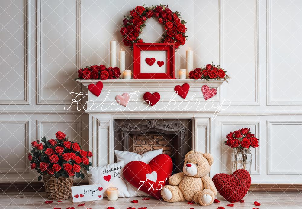 On Sale Kate Valentine Fireplace Teddy Bear Roses Backdrop Designed by Emetselch