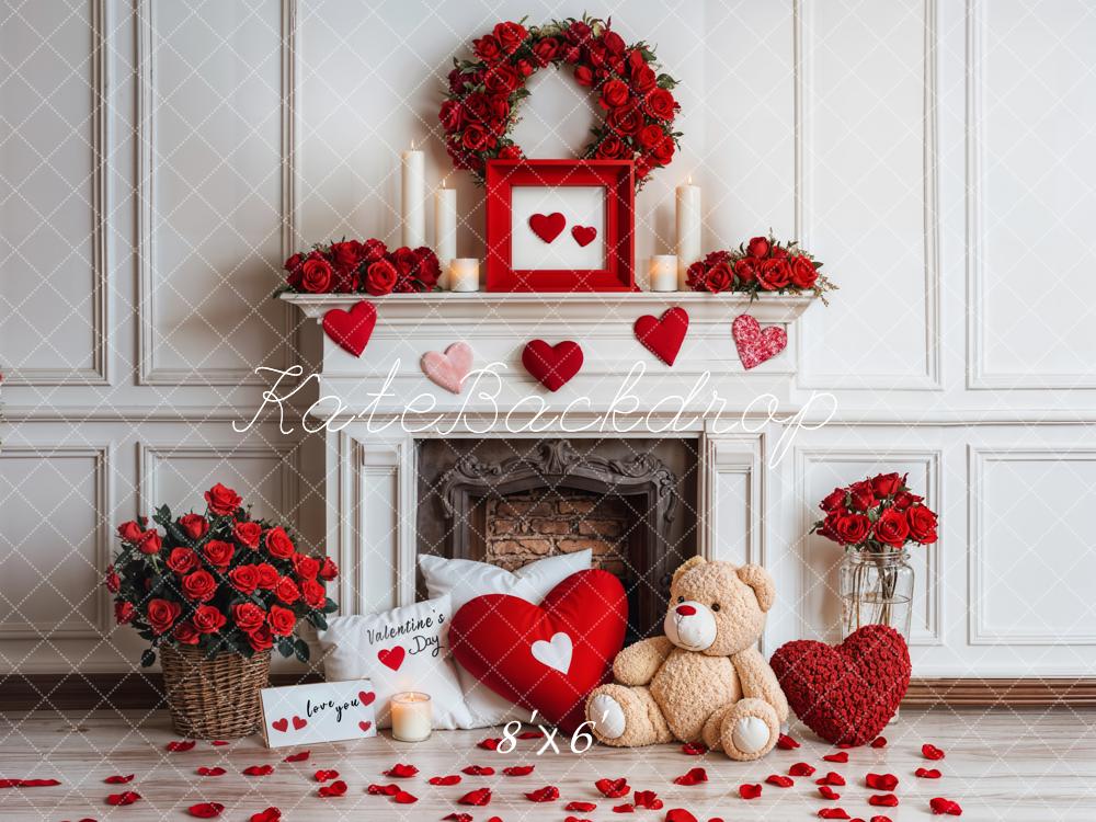 On Sale Kate Valentine Fireplace Teddy Bear Roses Backdrop Designed by Emetselch