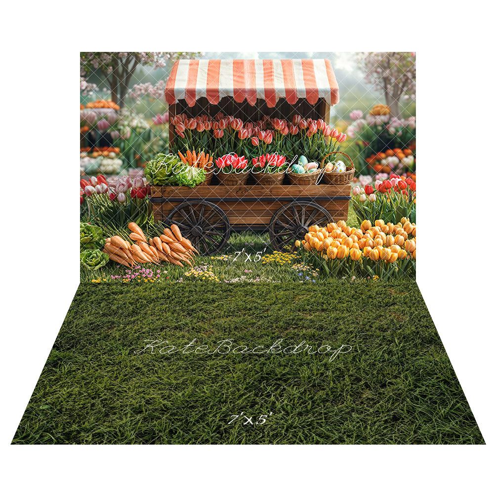 Kate Spring Flower Market Tulips Carrots Backdrop+Grass Lawn Floor Backdrop