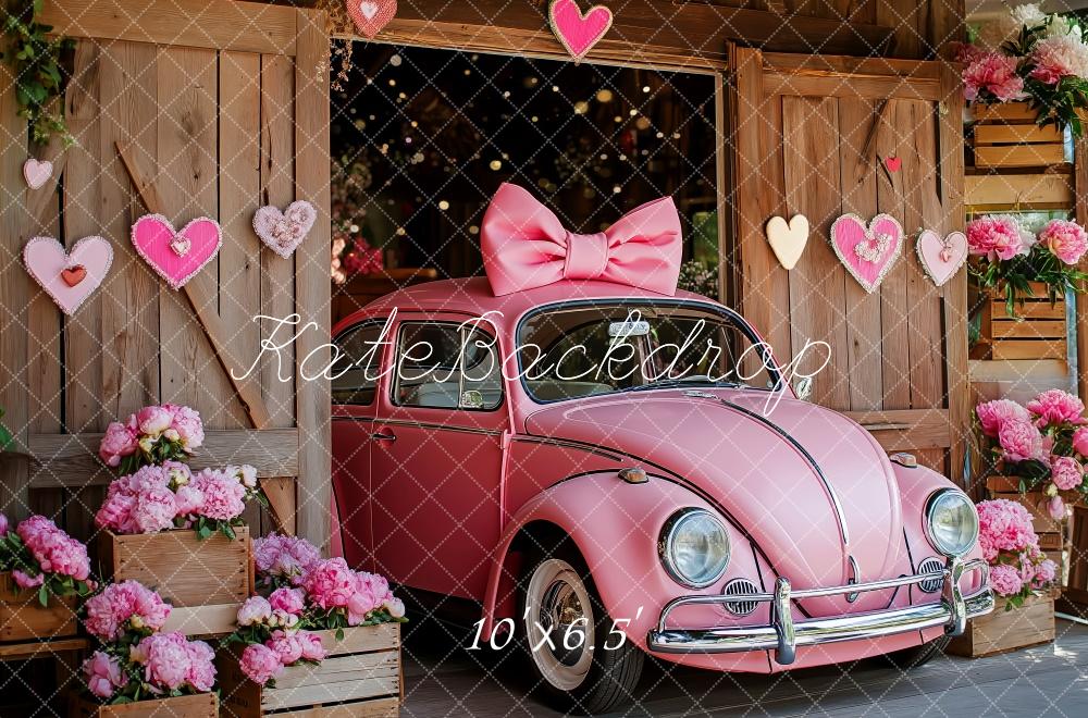 Kate Valentine Pink Car Hearts Barn Backdrop Designed by Patty Robert