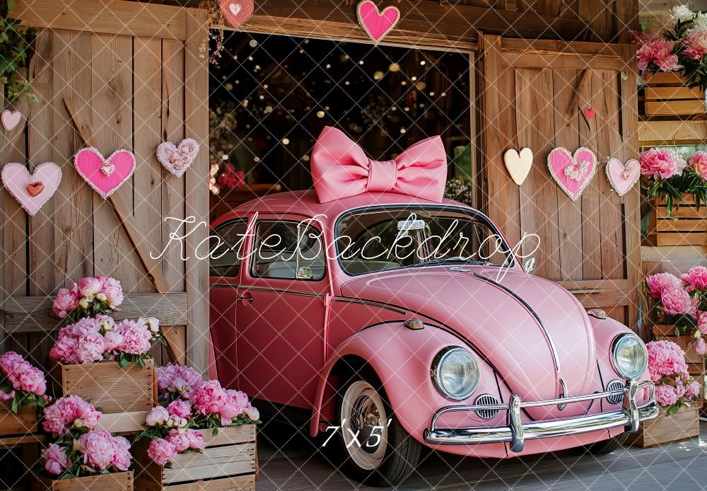 Kate Valentine Pink Car Hearts Barn Backdrop Designed by Patty Robert -UK