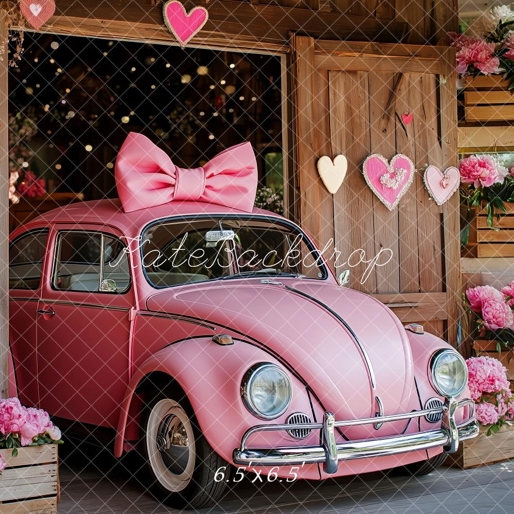 Kate Valentine Pink Car Hearts Barn Backdrop Designed by Patty Robert -UK