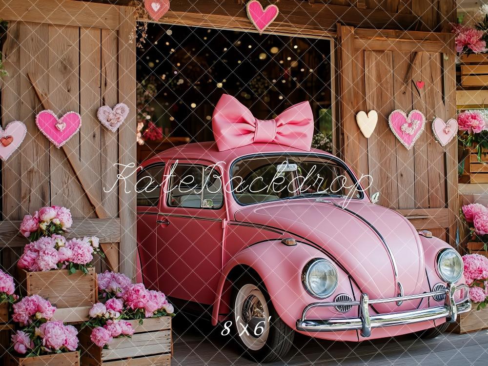 Kate Valentine Pink Car Hearts Barn Backdrop Designed by Patty Robert