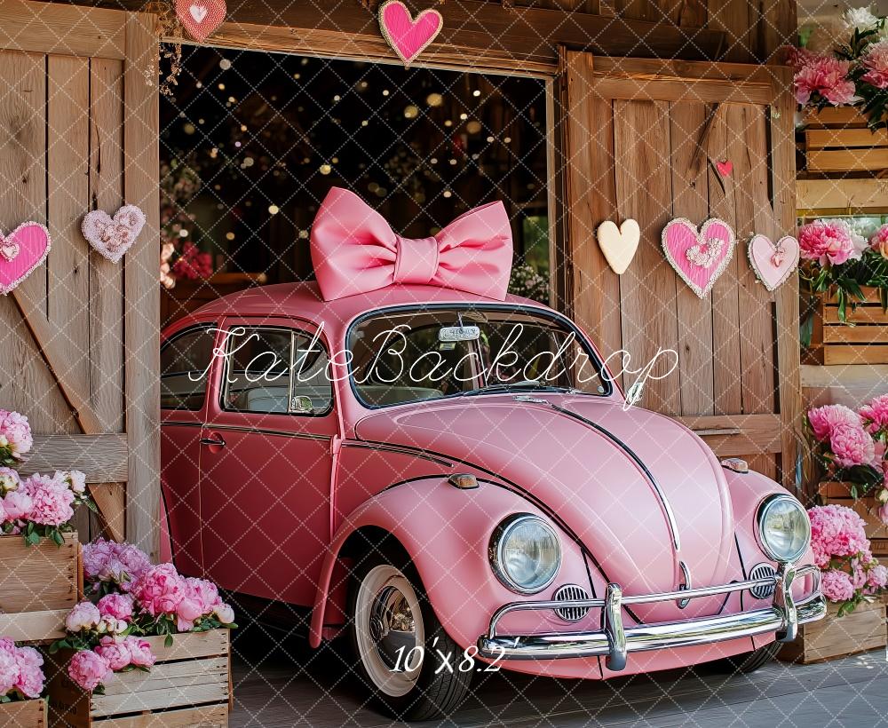 Kate Valentine Pink Car Hearts Barn Backdrop Designed by Patty Robert