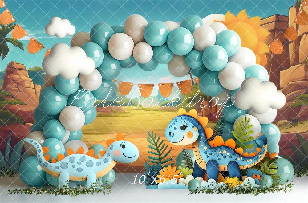 Kate Cake Smash Dinosaur Balloon Arch Backdrop Designed by Laura Bybee