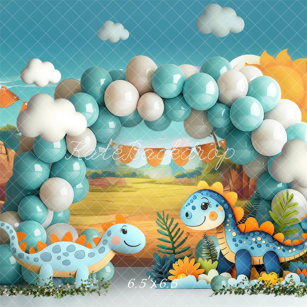 Kate Cake Smash Dinosaur Balloon Arch Backdrop Designed by Laura Bybee