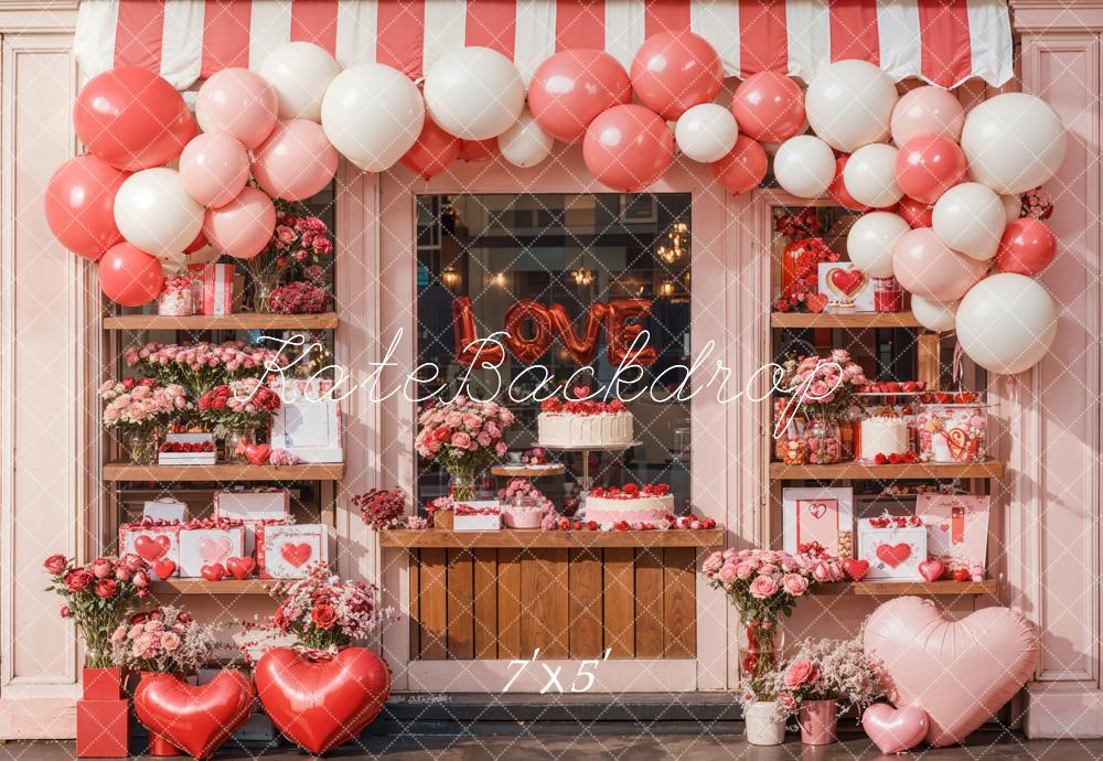 Kate Valentine Balloon Heart Cake Shop Backdrop Designed by Emetselch -UK