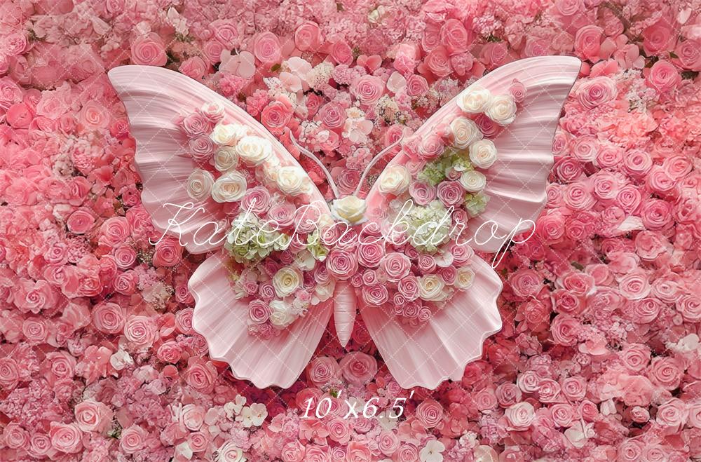 Kate Newborn Floral Butterfly Pink Floor Backdrop Designed by Mini MakeBelieve