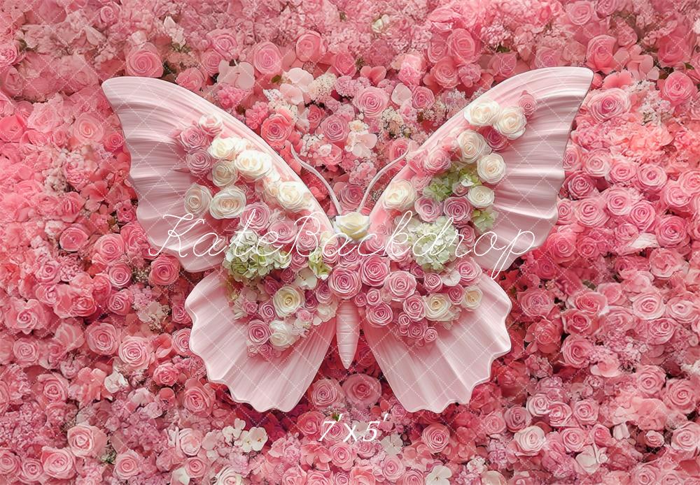 Kate Newborn Floral Butterfly Pink Floor Backdrop Designed by Mini MakeBelieve