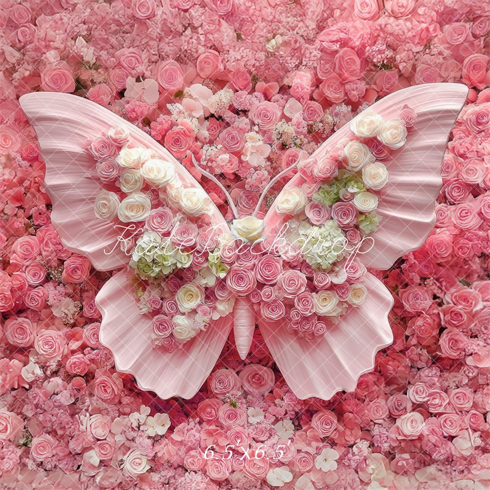 Kate Newborn Floral Butterfly Pink Floor Backdrop Designed by Mini MakeBelieve