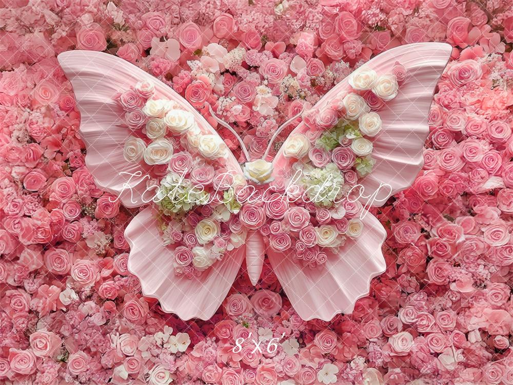 Kate Newborn Floral Butterfly Pink Floor Backdrop Designed by Mini MakeBelieve