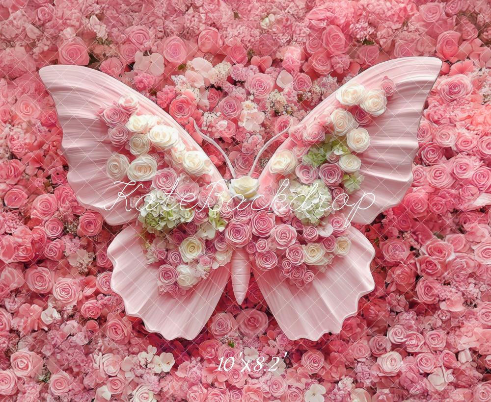 Kate Newborn Floral Butterfly Pink Floor Backdrop Designed by Mini MakeBelieve