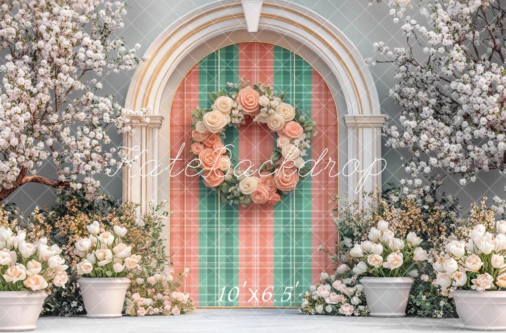 Kate Easter Floral Plaid Arch Spring Backdrop Designed by Mini MakeBelieve