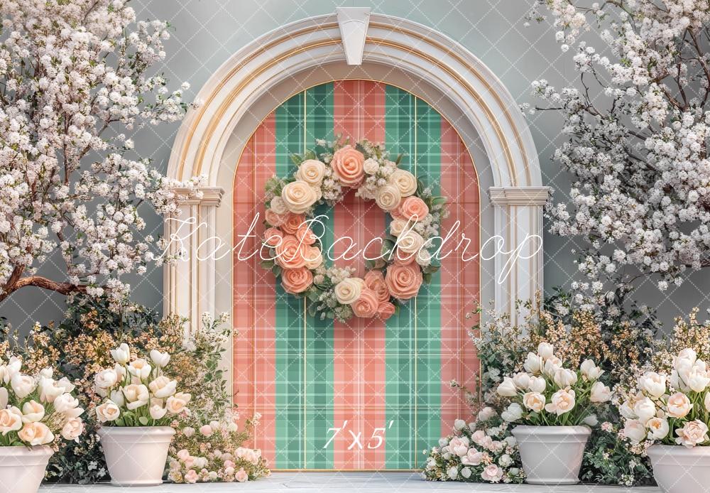 Kate Easter Floral Plaid Arch Spring Backdrop Designed by Mini MakeBelieve