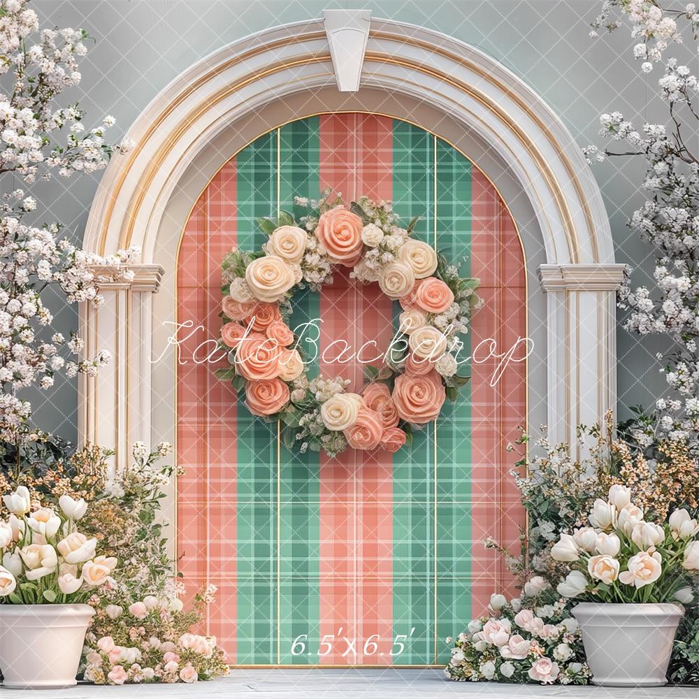 Kate Easter Floral Plaid Arch Spring Backdrop Designed by Mini MakeBelieve