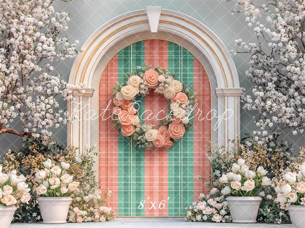 Kate Easter Floral Plaid Arch Spring Backdrop Designed by Mini MakeBelieve