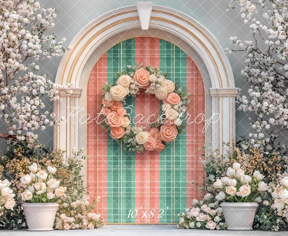 Kate Easter Floral Plaid Arch Spring Backdrop Designed by Mini MakeBelieve