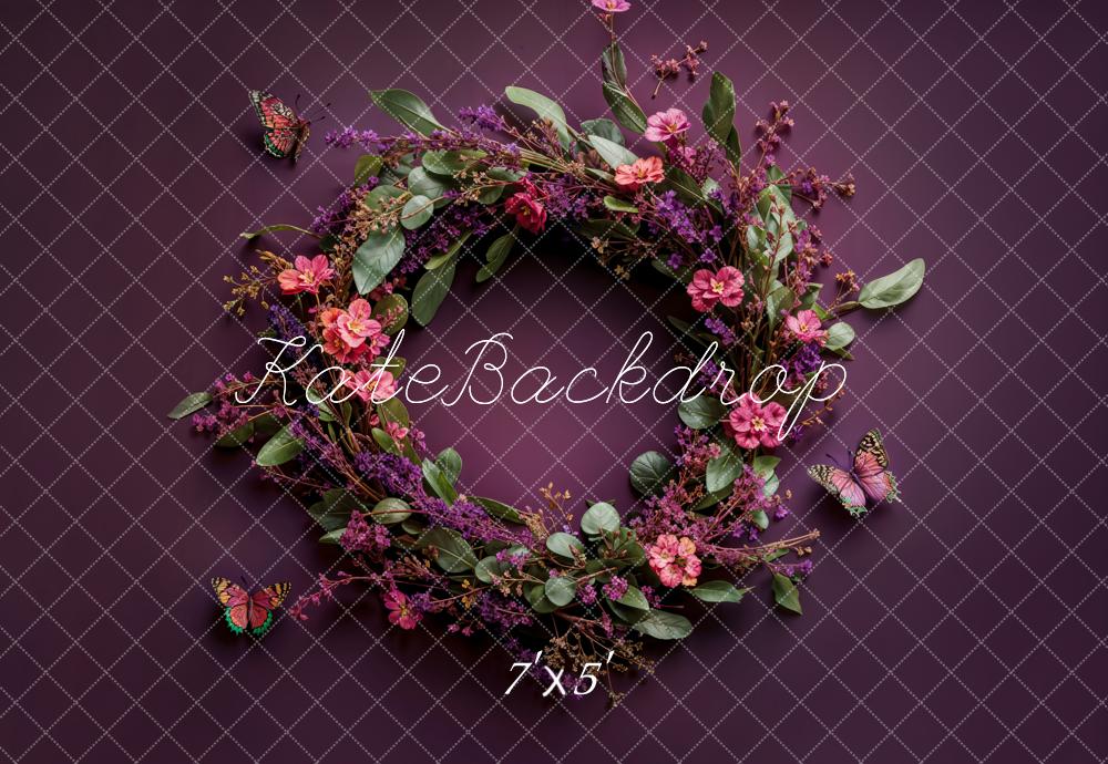 Kate Newborn Floral Wreath Dark Purple Floor Backdrop Designed by Emetselch