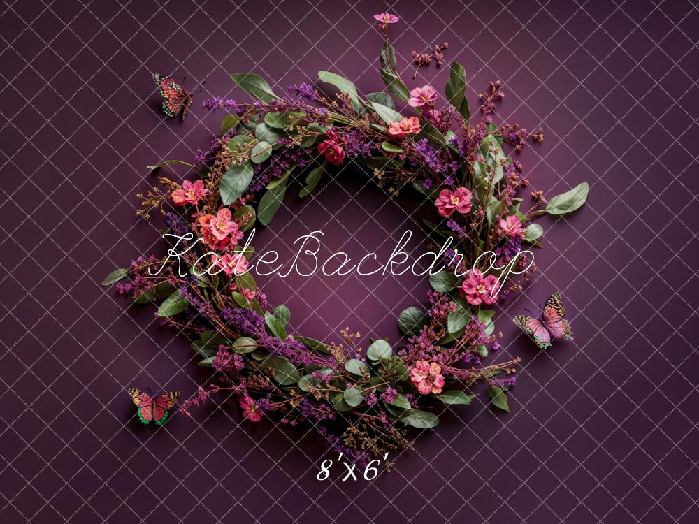 Kate Newborn Floral Wreath Dark Purple Floor Backdrop Designed by Emetselch