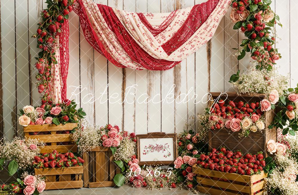 On Sale Kate Spring Strawberry Floral Rustic Drapery Backdrop Designed by Emetselch