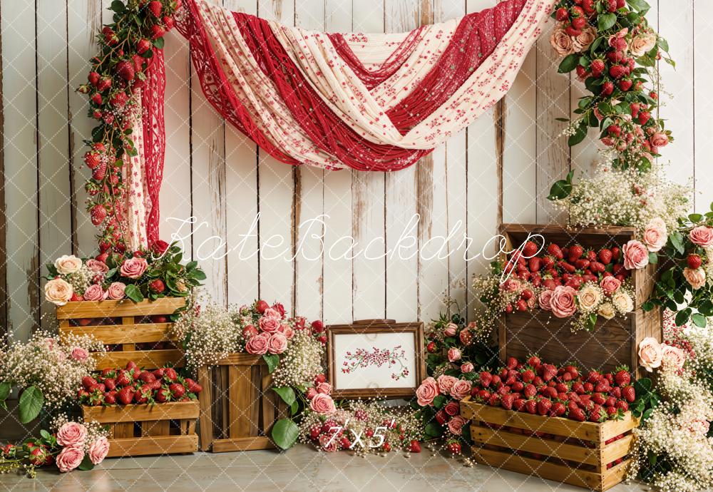 On Sale Kate Spring Strawberry Floral Rustic Drapery Backdrop Designed by Emetselch