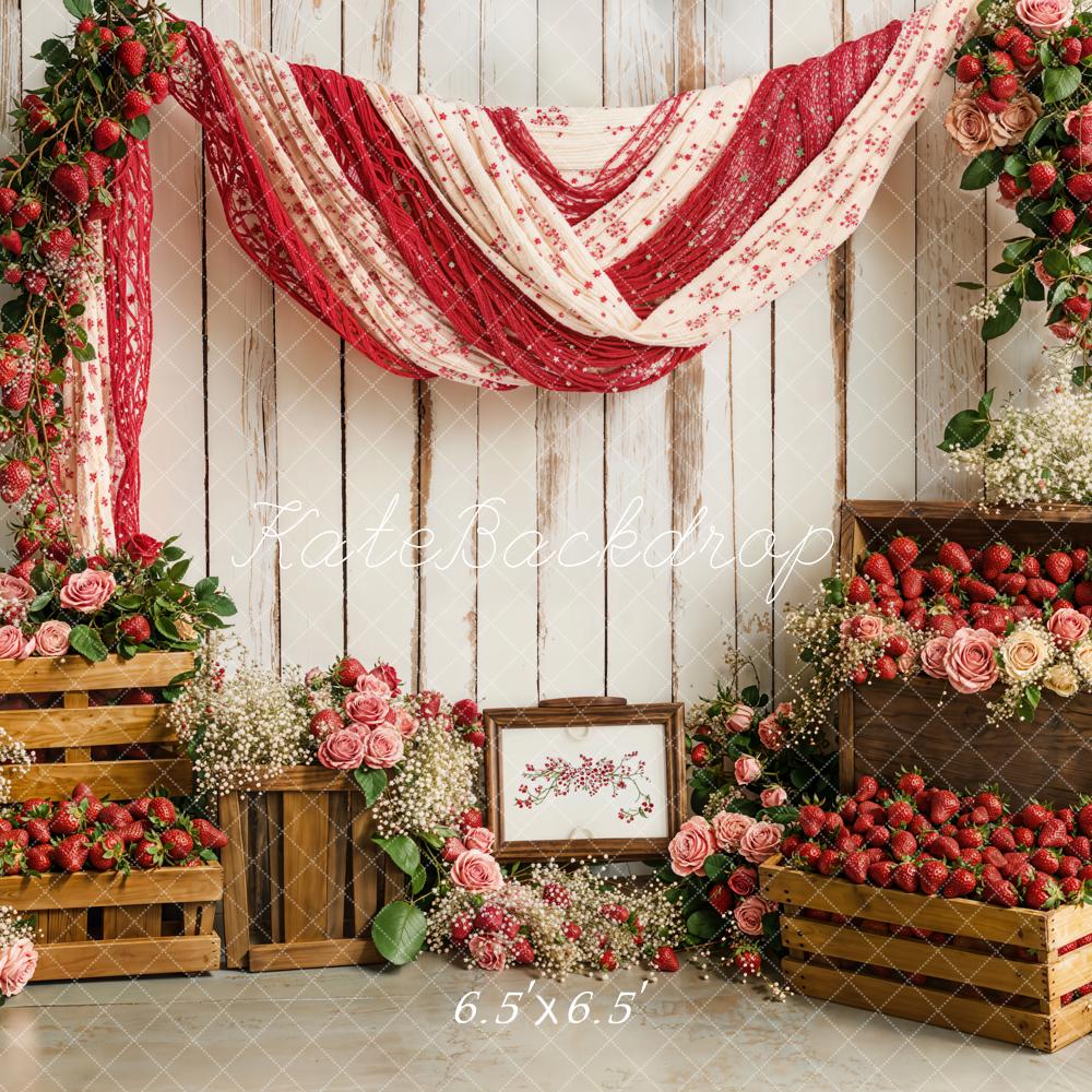 On Sale Kate Spring Strawberry Floral Rustic Drapery Backdrop Designed by Emetselch