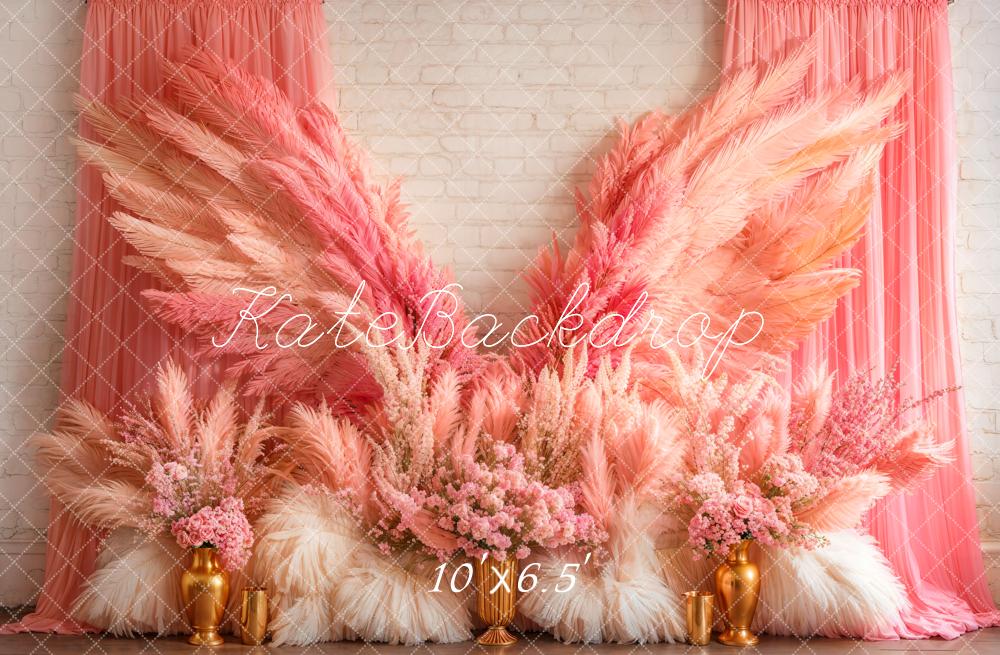 Kate Boho Pink Wings Floral Backdrop Designed by Emetselch