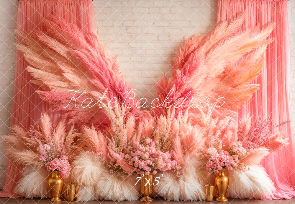 Kate Boho Pink Wings Floral Backdrop Designed by Emetselch