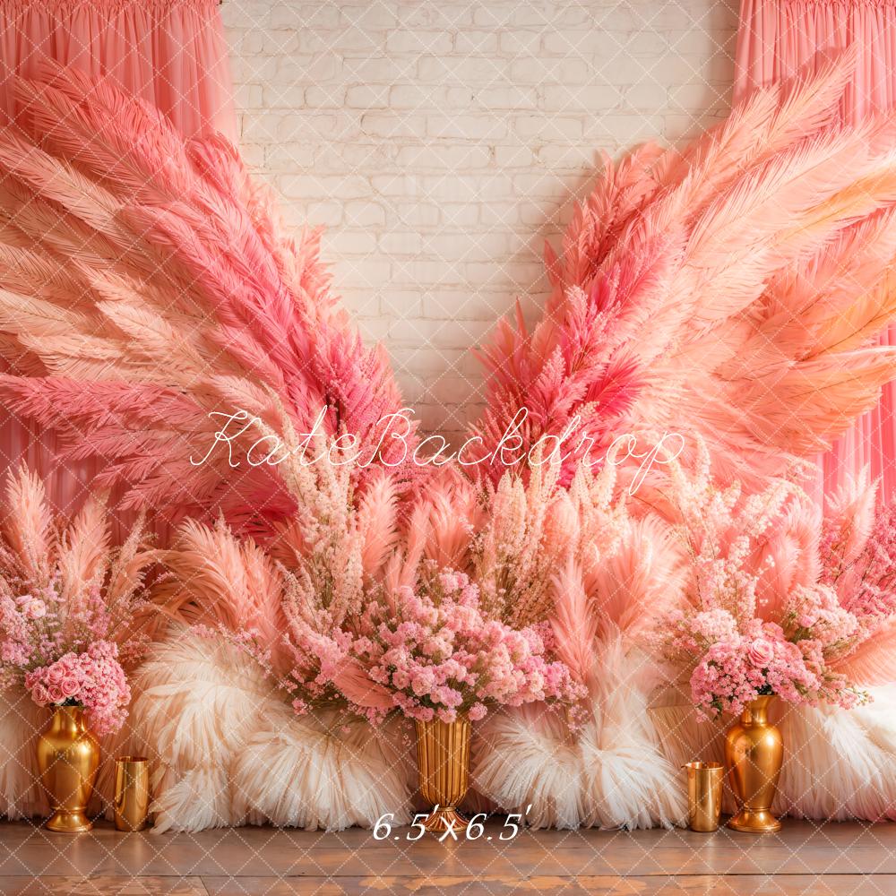 Kate Boho Pink Wings Floral Backdrop Designed by Emetselch