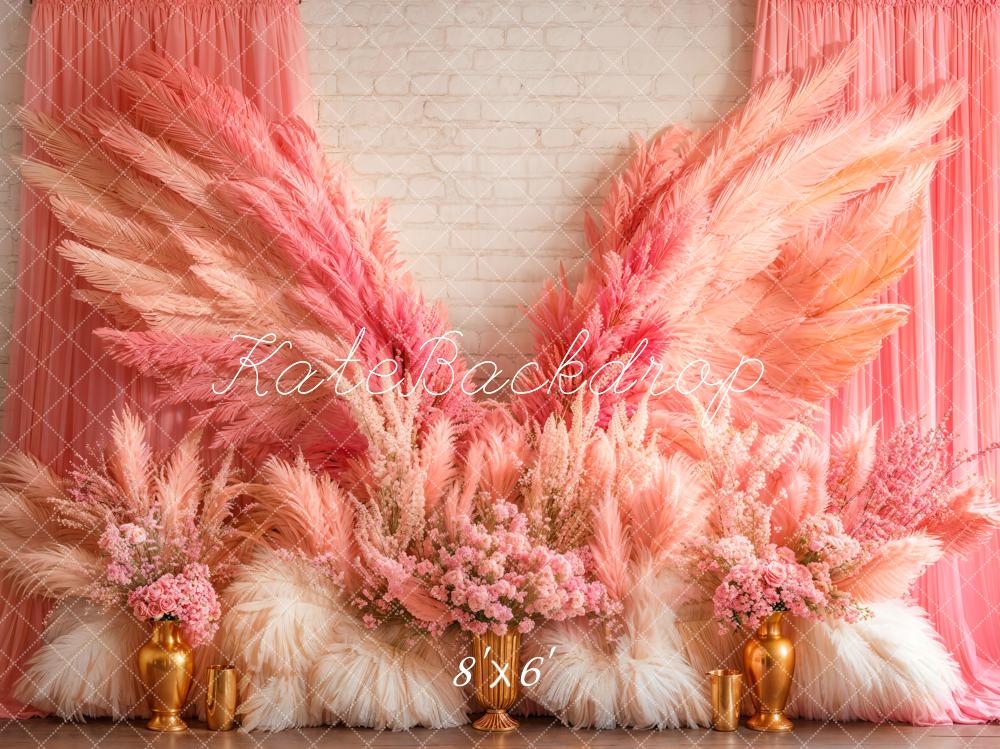 Kate Boho Pink Wings Floral Backdrop Designed by Emetselch