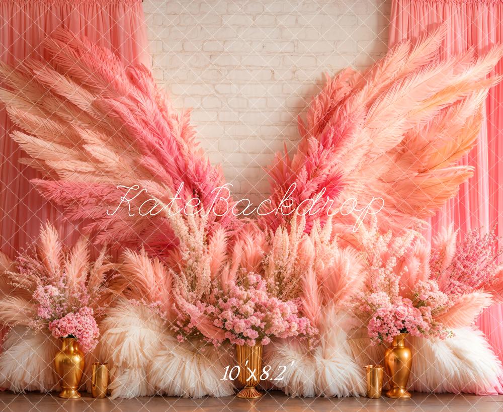 Kate Boho Pink Wings Floral Backdrop Designed by Emetselch