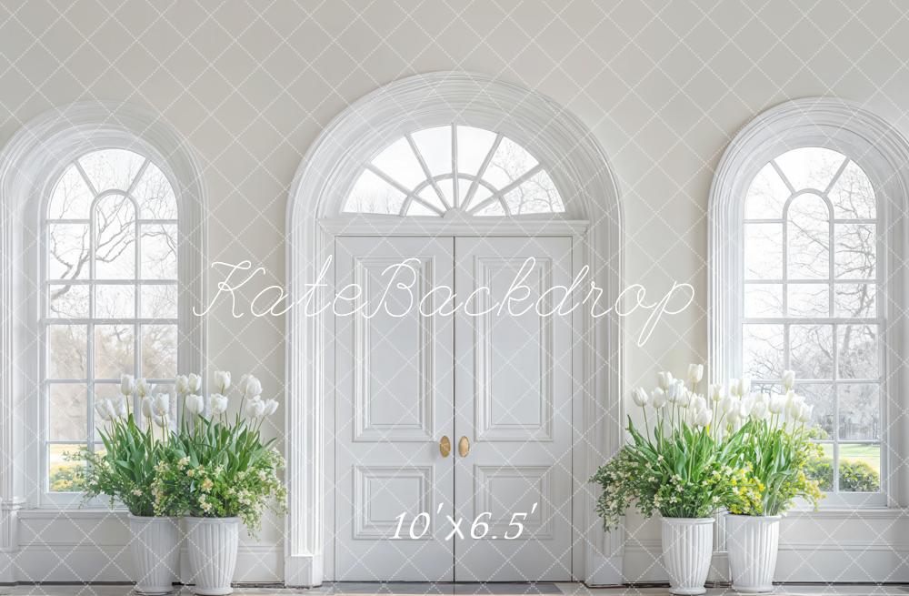 Kate Elegant Floral White Door Backdrop Designed by Emetselch