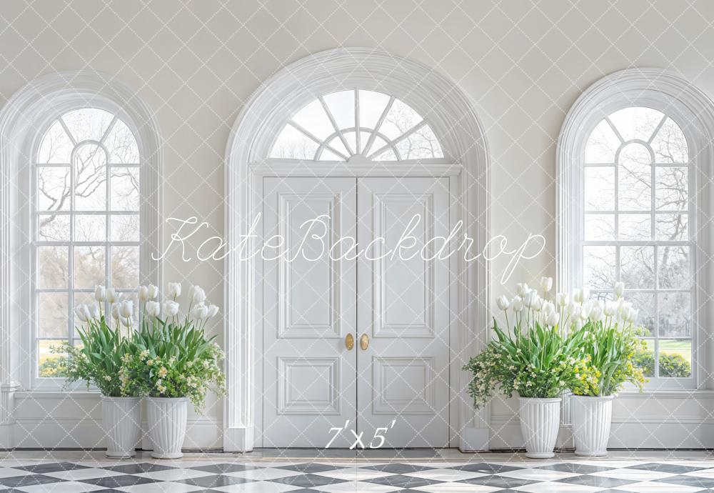 Kate Elegant Floral White Door Backdrop Designed by Emetselch