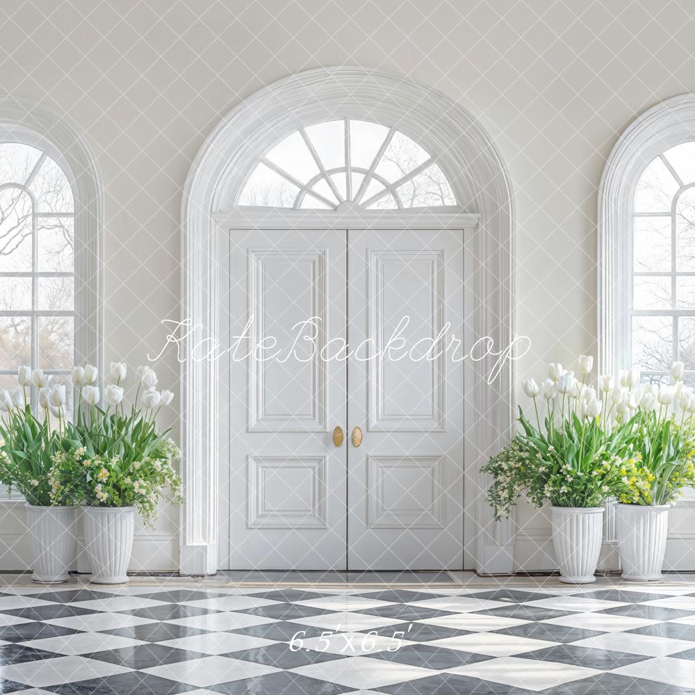 Kate Elegant Floral White Door Backdrop Designed by Emetselch