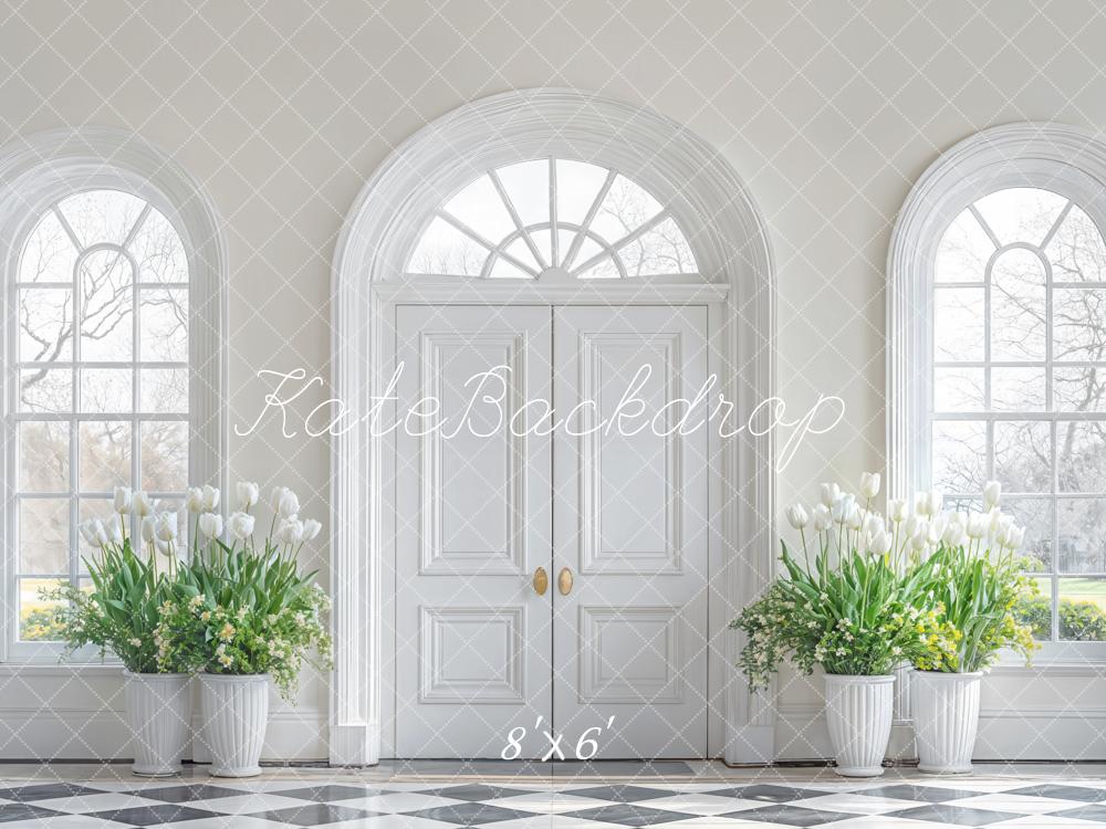 Kate Elegant Floral White Door Backdrop Designed by Emetselch