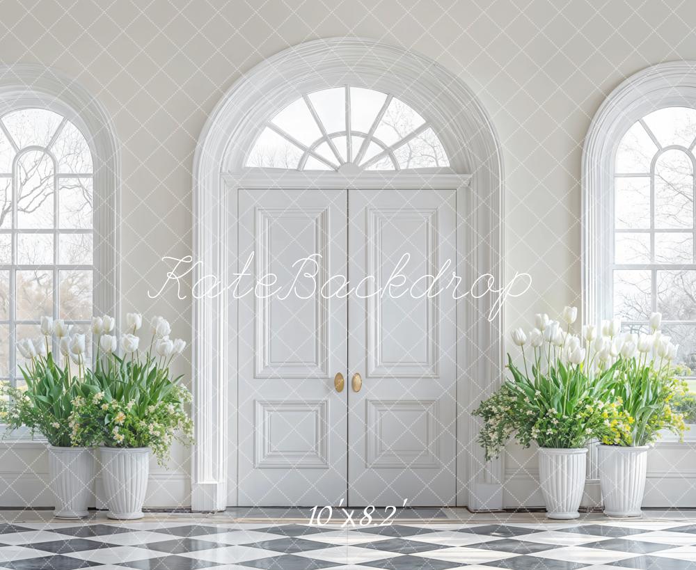 Kate Elegant Floral White Door Backdrop Designed by Emetselch