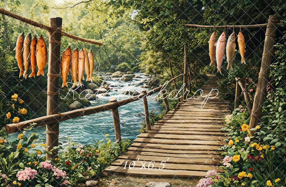 Kate Spring Rustic Bridge Fish River Backdrop Designed by Emetselch