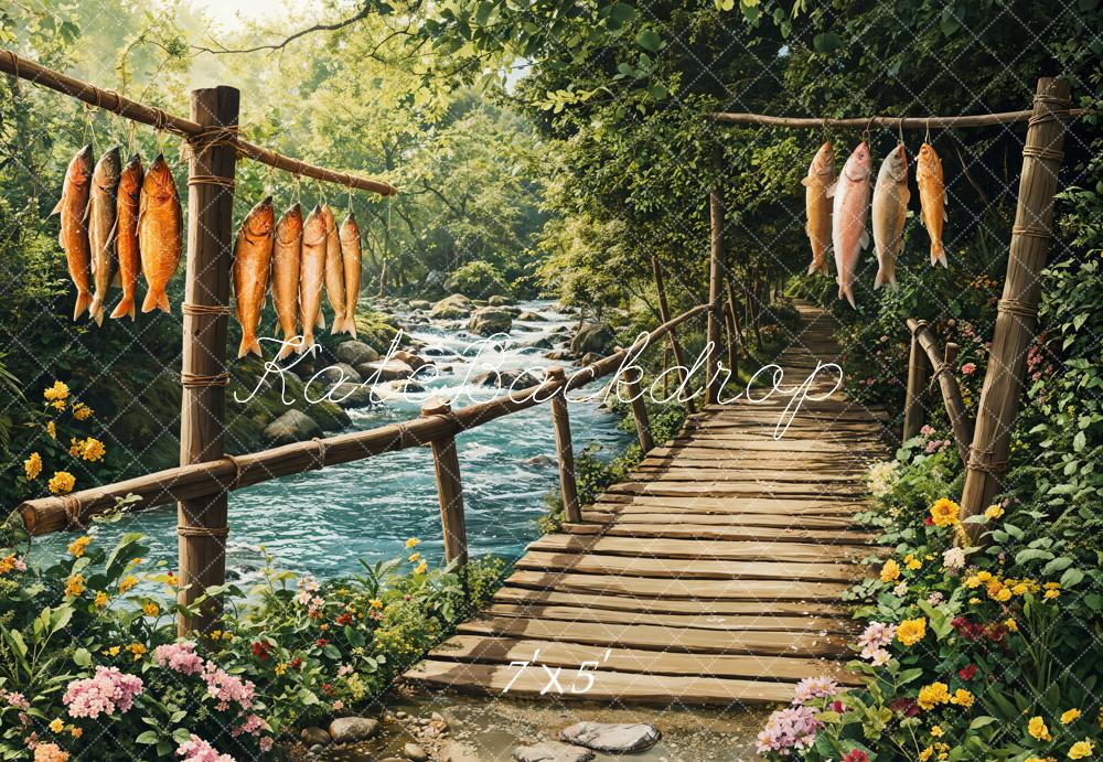 Kate Spring Rustic Bridge Fish River Backdrop Designed by Emetselch