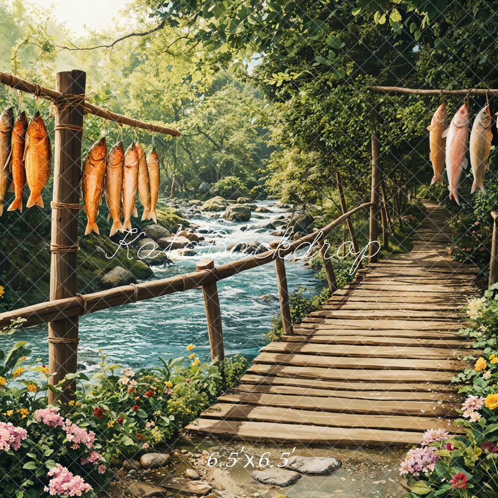 Kate Spring Rustic Bridge Fish River Backdrop Designed by Emetselch