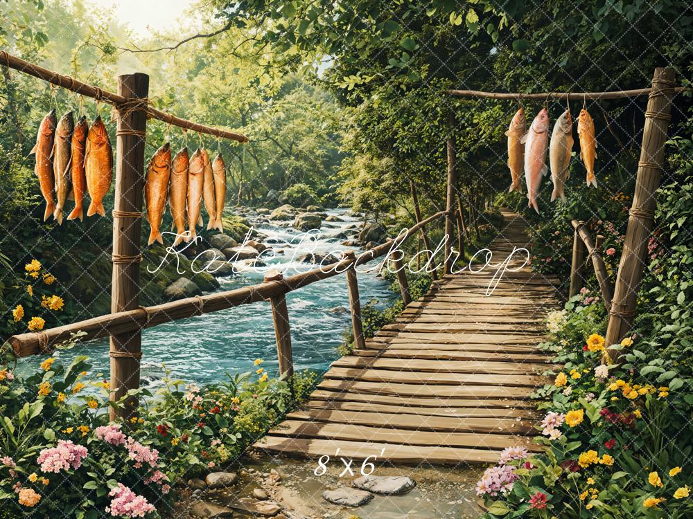 Kate Spring Rustic Bridge Fish River Backdrop Designed by Emetselch